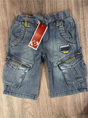 NWT Losan Boys Denim Cargo Shorts Elastic Waist Size 2